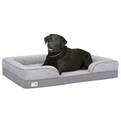 Orthopedic Dog Bed for Extra Large Dogs Waterproof Dog Bed with Sides Non-Slip and Egg-Crate Foam Pet Couch Bed with Removable Washable Cover Doggie Bed with Carry Handle Grey 42" x 32" x 6.5"