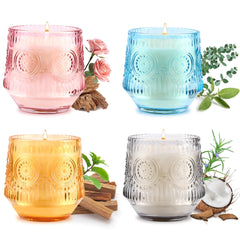 4 Pack Scented Candle Sets | Scented Candle for Home Soy Candles for Home Scented Candle Gifts for Women - Luxury Glass Jar Candle - Vanilla Coconut/Eucalyptus Sage/Rose&Oud/Sandalwood Patchouli