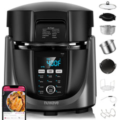 Nuwave Duet Electric Pressure Cooker & Air Fryer Combo 450 IN 1 Slow Cooker & Grill with Integrated Digital Temp Probe 6qt SS Pot Adjustable High/Low Pressure Built-in Sure-Lock Safety Tech