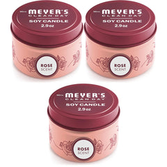 MRS. MEYERS CLEAN DAY Soy Tin Candle 12 Hour Burn Time 3 Pack Made with Soy Wax and Essential Oils 2.9 oz Rose
