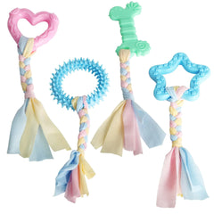 4 PCS Chew Toys for Teething Soft Rubber Puppy Chew Toys Puppy Teething Ring Rope Dog Toys Funny Interactive Toy for 2-8 Months Teething Small Dogs