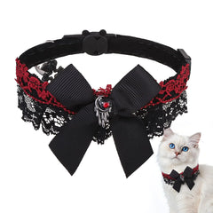 EXPAWLORER Cat Collar with BellsAdjustable Soft Velvet Cat Collar Breakaway with Cross AccessorySafety Quick Release Gothic Style Pet Collar for CatKittenSmall Dog