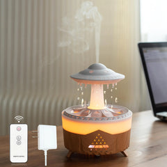 AChoice4U Essential Oil Diffuser 350ML UFO Raindrop Aromatherapy Diffuser Cool Mist Humidifier with 7 Colors LED LightsRemote ControlPlug in for BedroomOffice (Rainydrop-Wood)