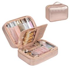 OCHEAL Makeup Bag Makeup Travel Bag Large Capacity Waterproof Cosmetic Organizer Bag with Makeup Brush Compartment & Handle for Women Girls Travel Toiletry Accessories-Rose Gold
