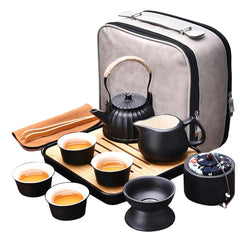 Chinese tea set Gongfu tea set japanese tea set Travel tea set traditional ceramic tea set with TeapotPortable Tea SetTravelHomeOutdoorOffice PicnicBusiness (Tiliang black 4cups)