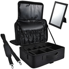 Adazzo Extra Large Professional Makeup Case 17x12x8 INCH Travel Makeup Train Case 3 Layers Makeup Artist Bag Nail Cases Organizer Box with Mirror/Shoulder Strap/Attach to Suitcase